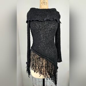 Rare French Zone Bleue Whimsigoth Asymmetrical Fringe Sweater - S/M
